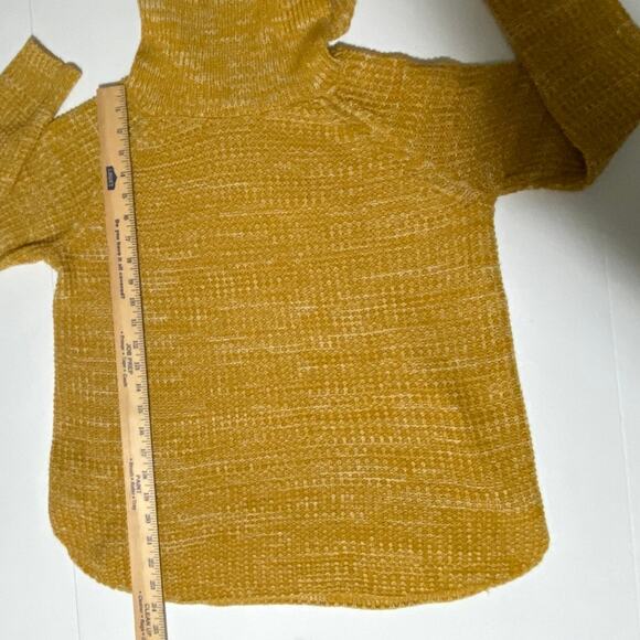 It's Our Time Women's Waffle Knit Mustard Yellow Cowl Neck Size Medium White - Picture 4 of 9